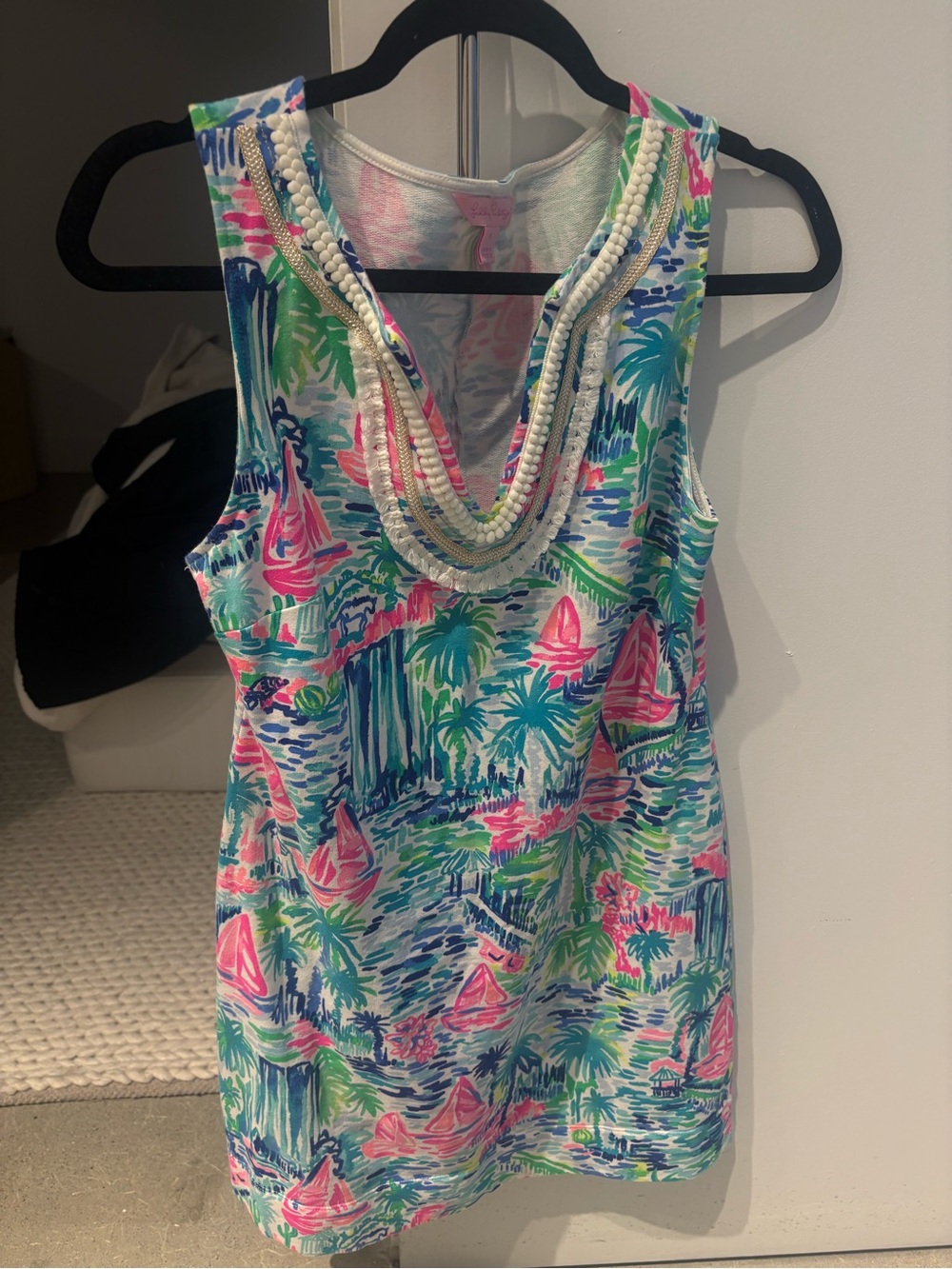 Lilly Pulitzer Pink, Blue and Green Tropical Print Shift Dress
